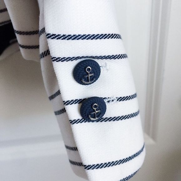Zara NWT Nautical Striped White Blazer Anchors M - Picture 4 of 6
